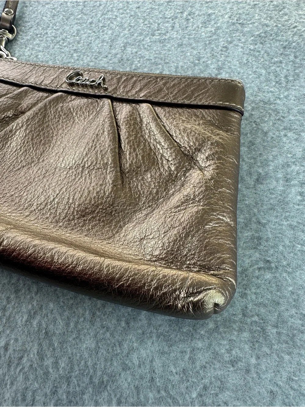 Coach Metallic Bronze Pleated Zip Wristlet